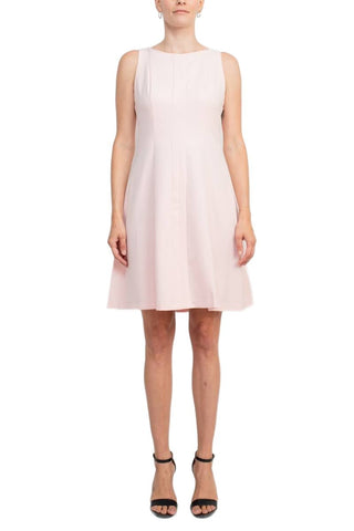 T Tahari Boat Neck Sleeveless Banded Zipper Back Fit & Flare Crepe Dress - Glamourous Grace