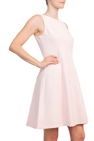 T Tahari Boat Neck Sleeveless Banded Zipper Back Fit & Flare Crepe Dress - Glamourous Grace