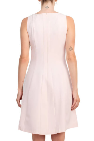 T Tahari Boat Neck Sleeveless Banded Zipper Back Fit & Flare Crepe Dress - Glamourous Grace