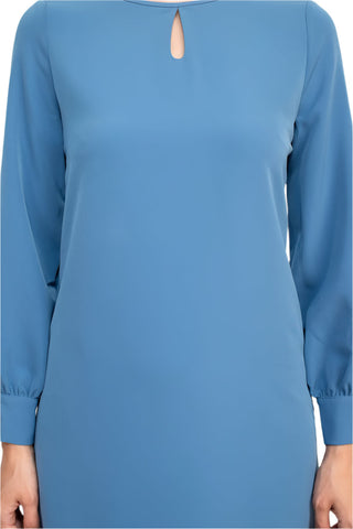 T Tahari Crew Neck Keyhole Front Balloon Long Sleeve Shift Stretch Crepe Dress - By Baano