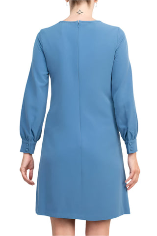T Tahari Crew Neck Keyhole Front Balloon Long Sleeve Shift Stretch Crepe Dress - By Baano
