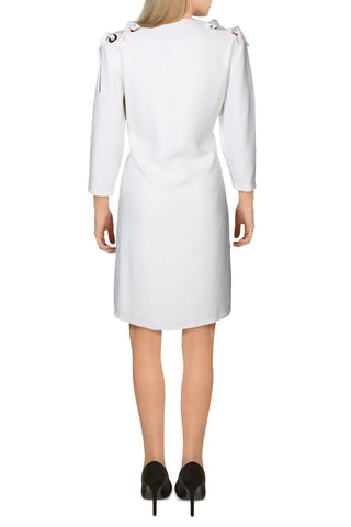 T Tahari V-Neck 3/4 Sleeve Ribbon Shoulder Solid Polyester Dress - By Baano