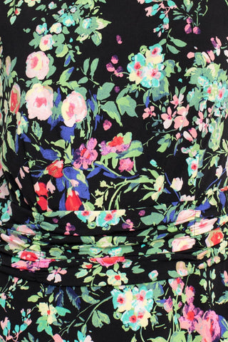 Connected Apparel Boat Neck Sleeveless Ruched Waist Floral Print Fit & Flare Jersey Dress - Glamourous Grace