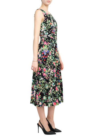 Connected Apparel Boat Neck Sleeveless Ruched Waist Floral Print Fit & Flare Jersey Dress - Glamourous Grace