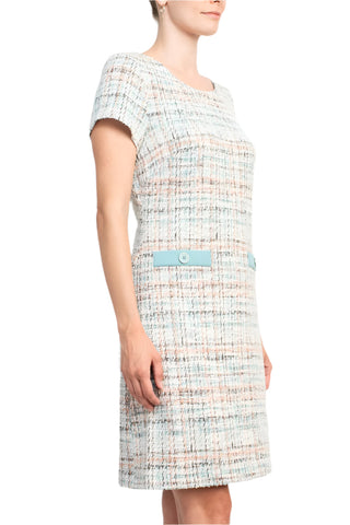Connected Apparel Scoop Neck Short Sleeve Faux Pockets Shift Knit Dress - By Baano