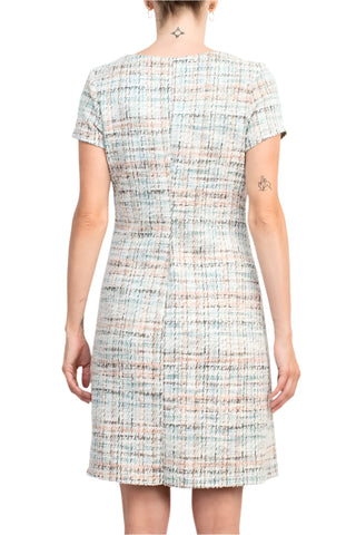 Connected Apparel Scoop Neck Short Sleeve Faux Pockets Shift Knit Dress - By Baano