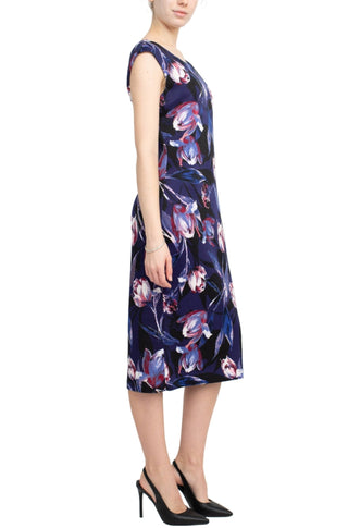 Connected Apparel Scoop Neck Cap Sleeve Zipper Back Floral Print Scuba Dress - Glamourous Grace