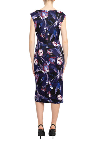 Connected Apparel Scoop Neck Cap Sleeve Zipper Back Floral Print Scuba Dress - Glamourous Grace