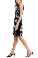 Connected Apparel Floral Print Scoop Neckline Cap Sleeve Side Gathered Sheath Dress