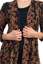 Connected Apparel Cowl Neck Straight Midi Dress with Attached Three-Quarter Sleeves Jacket