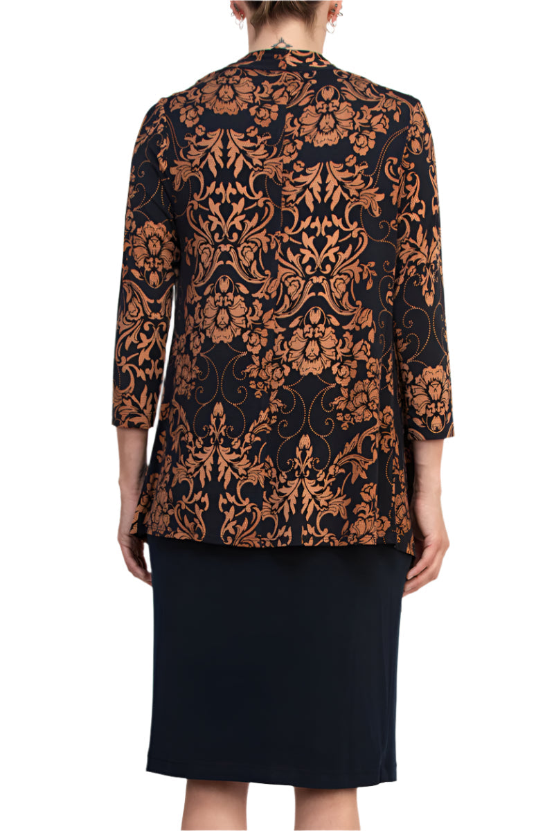 Connected Apparel Cowl Neck Straight Midi Dress with Attached Three-Quarter Sleeves Jacket