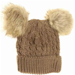 KIDS Cable Knit Double Matching Pom C.C Beanie