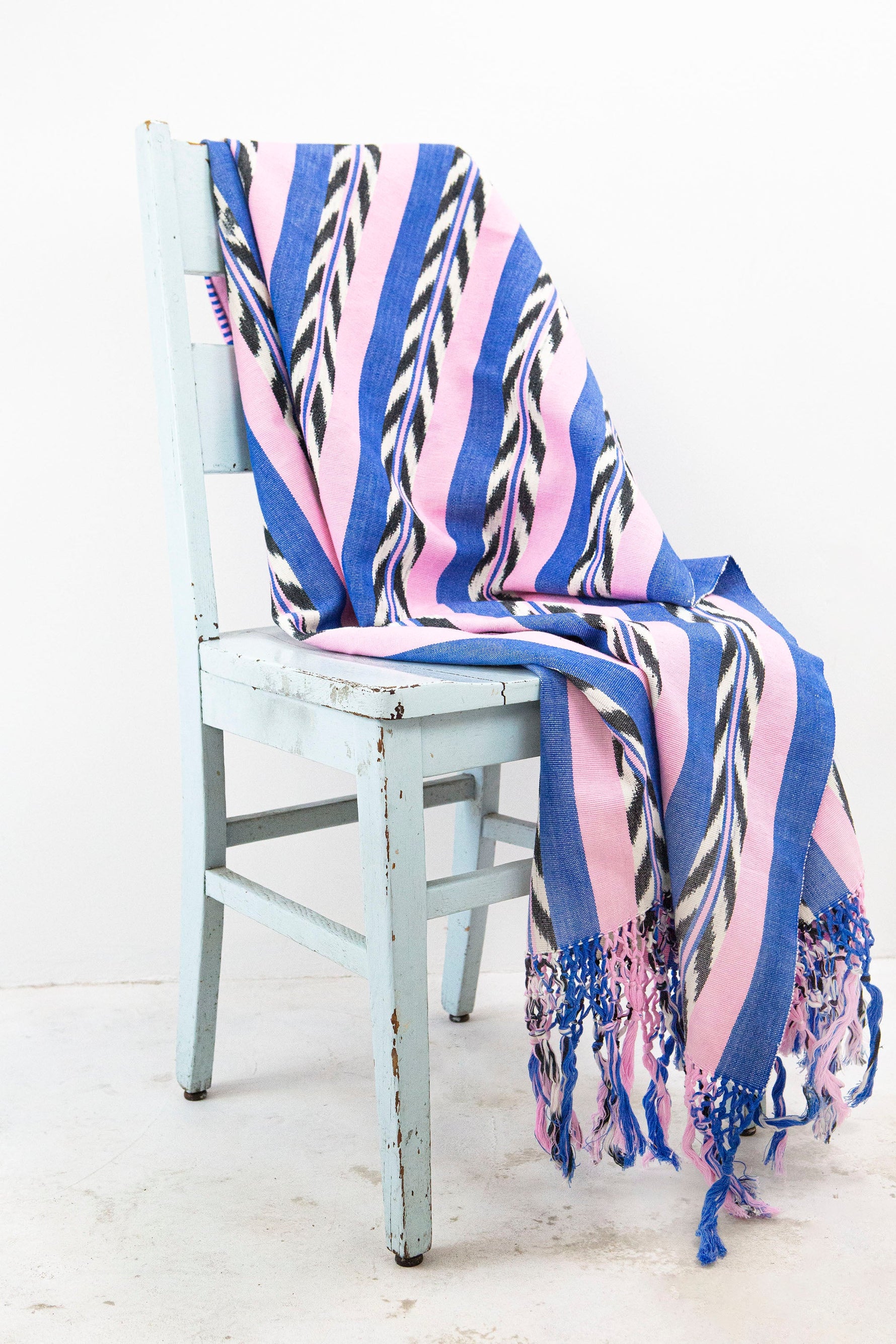 Palm Ikat Blanket in Blue & Pink