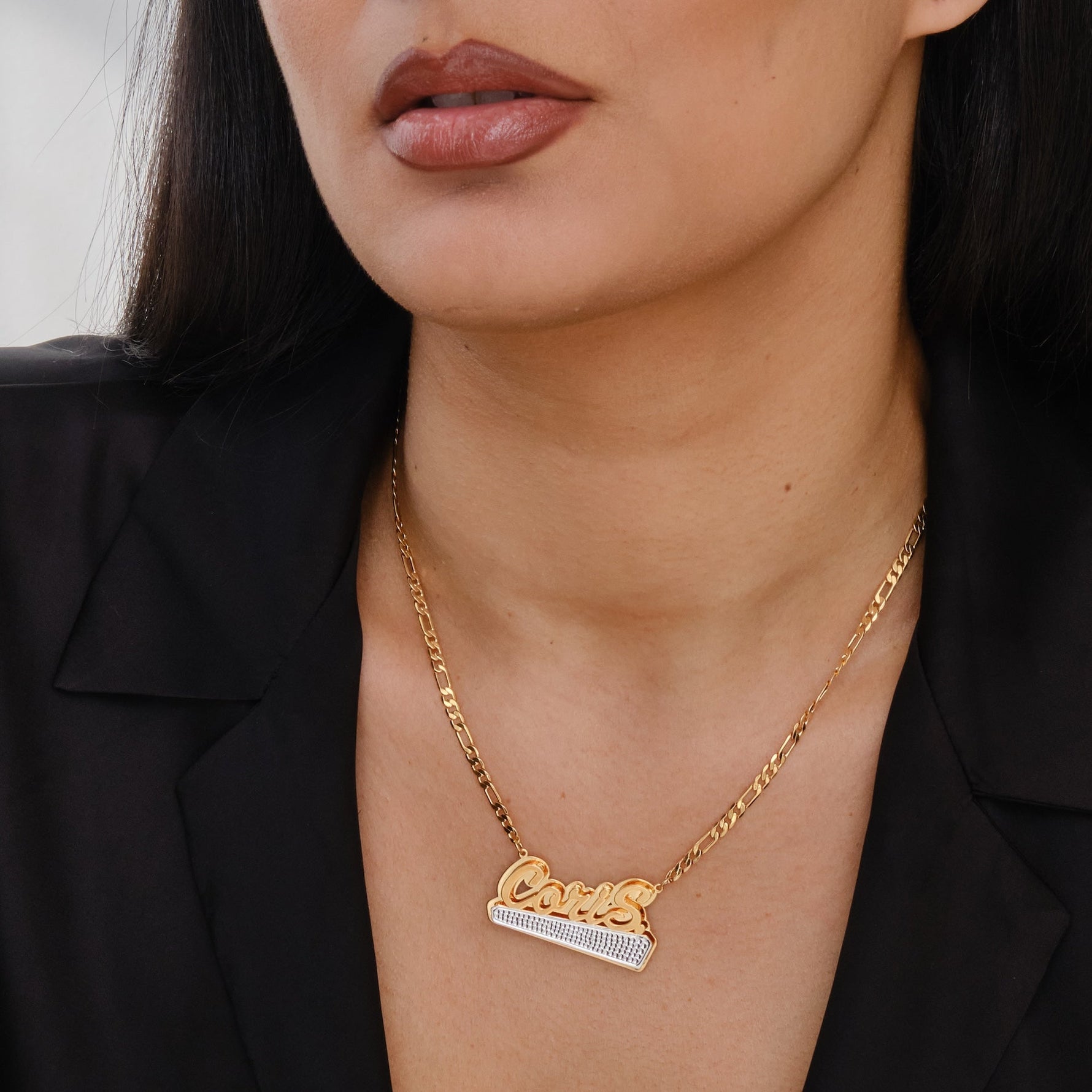 Double Plated Beaded Bar Name Necklace