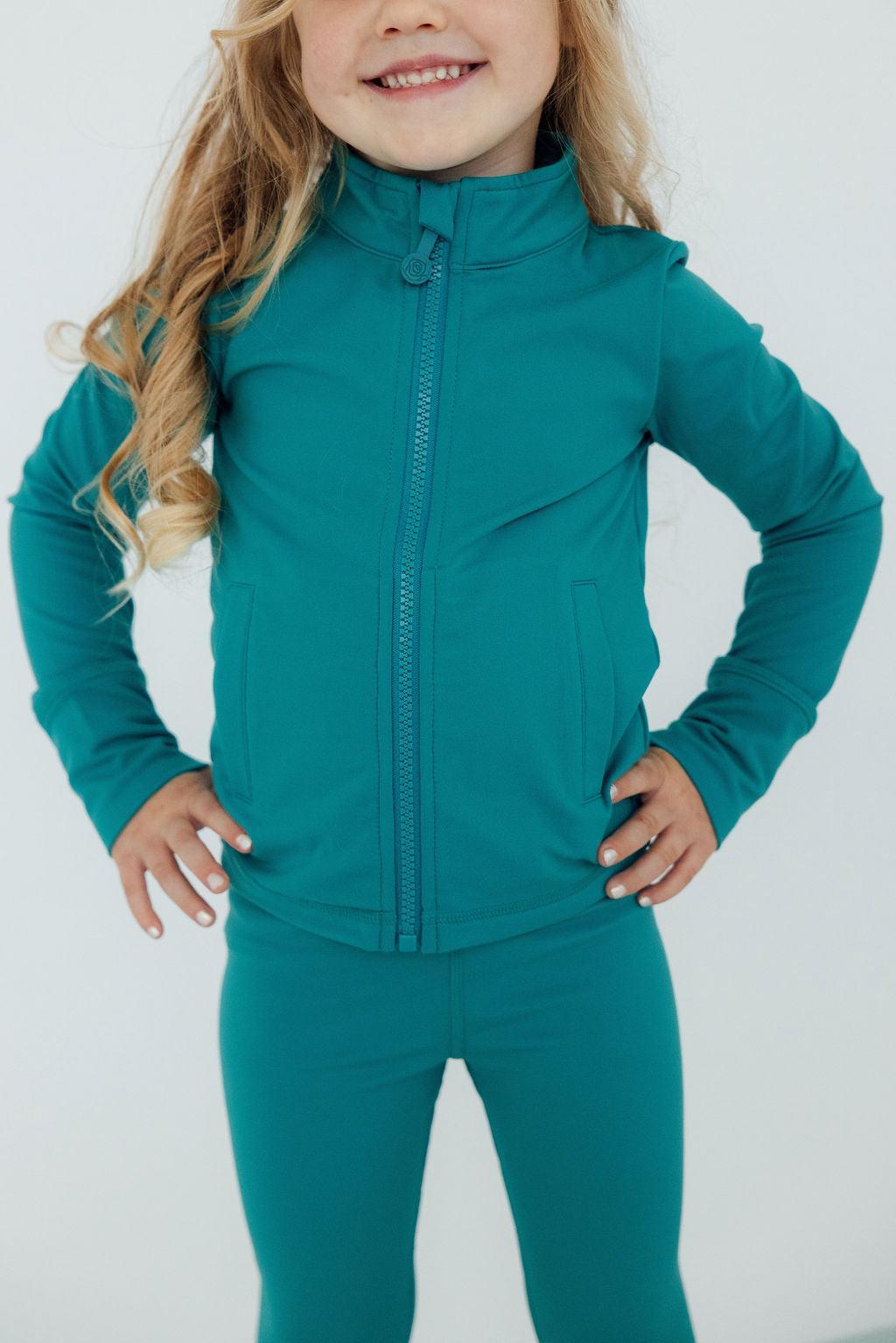 Turbo Teal Full-Zip Ruffle Active Jacket