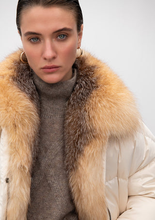 Macaire Genuine Silver Fox Fur Down Fill Coat - By Baano