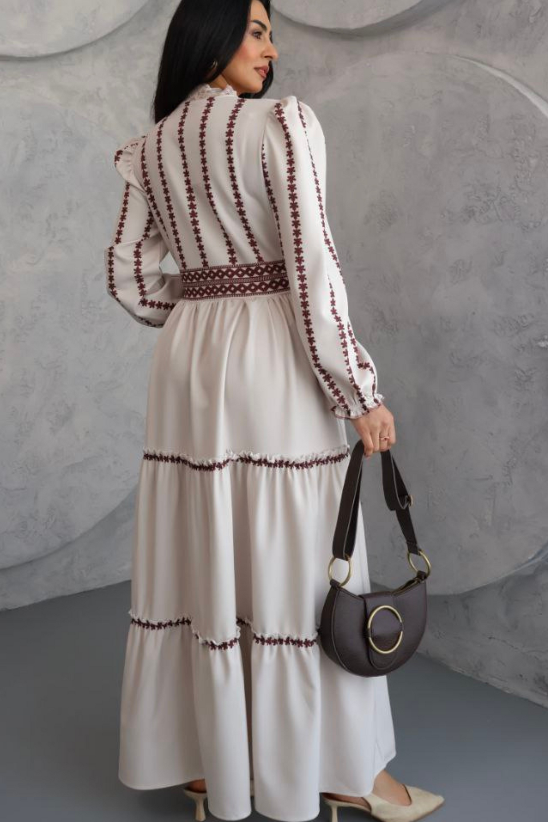 Tiered Embroidered Maxi Dress with Belt - A Perfect Blend of Style and Elegance - By Baano