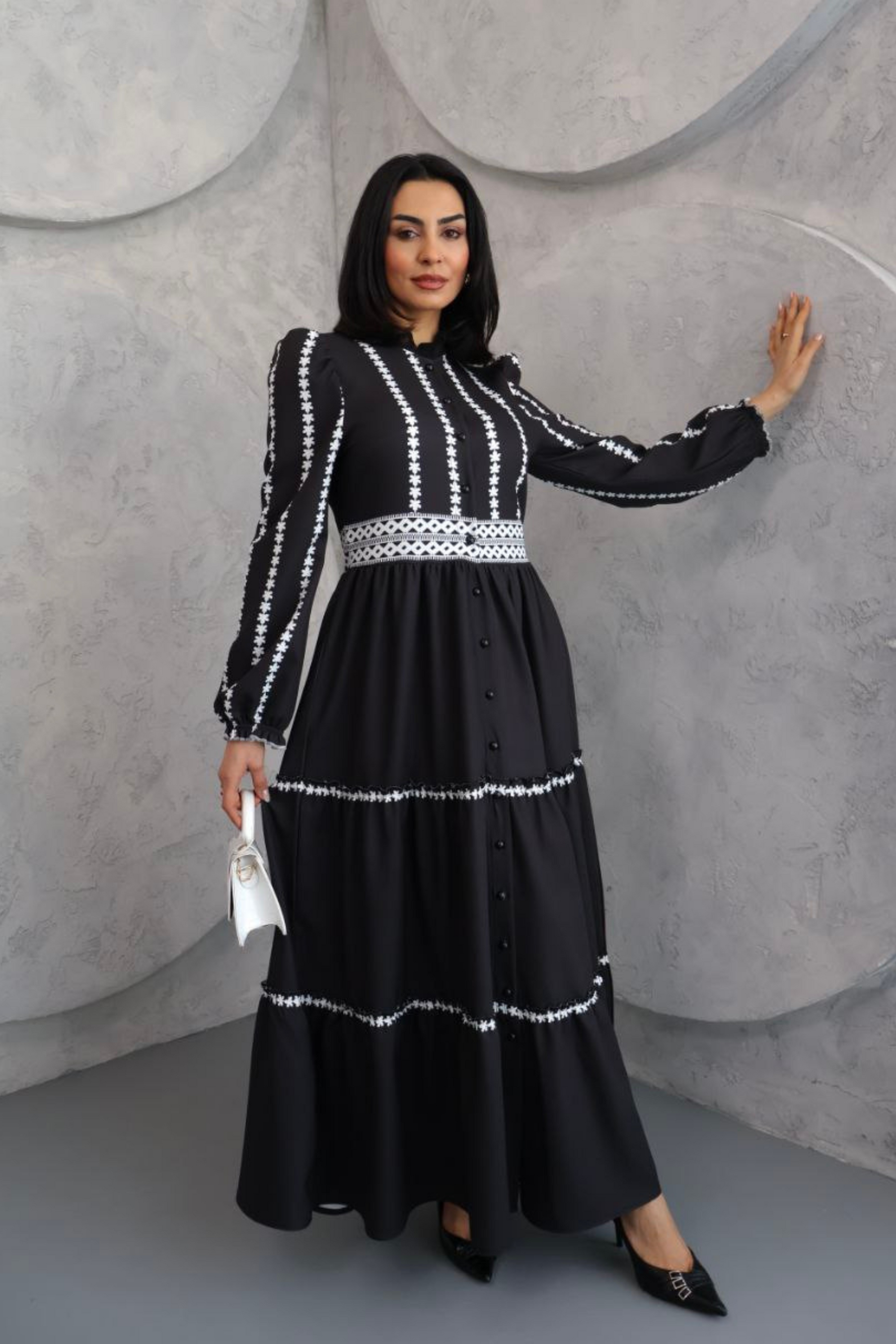 Tiered Embroidered Maxi Dress with Belt - A Perfect Blend of Style and Elegance - By Baano