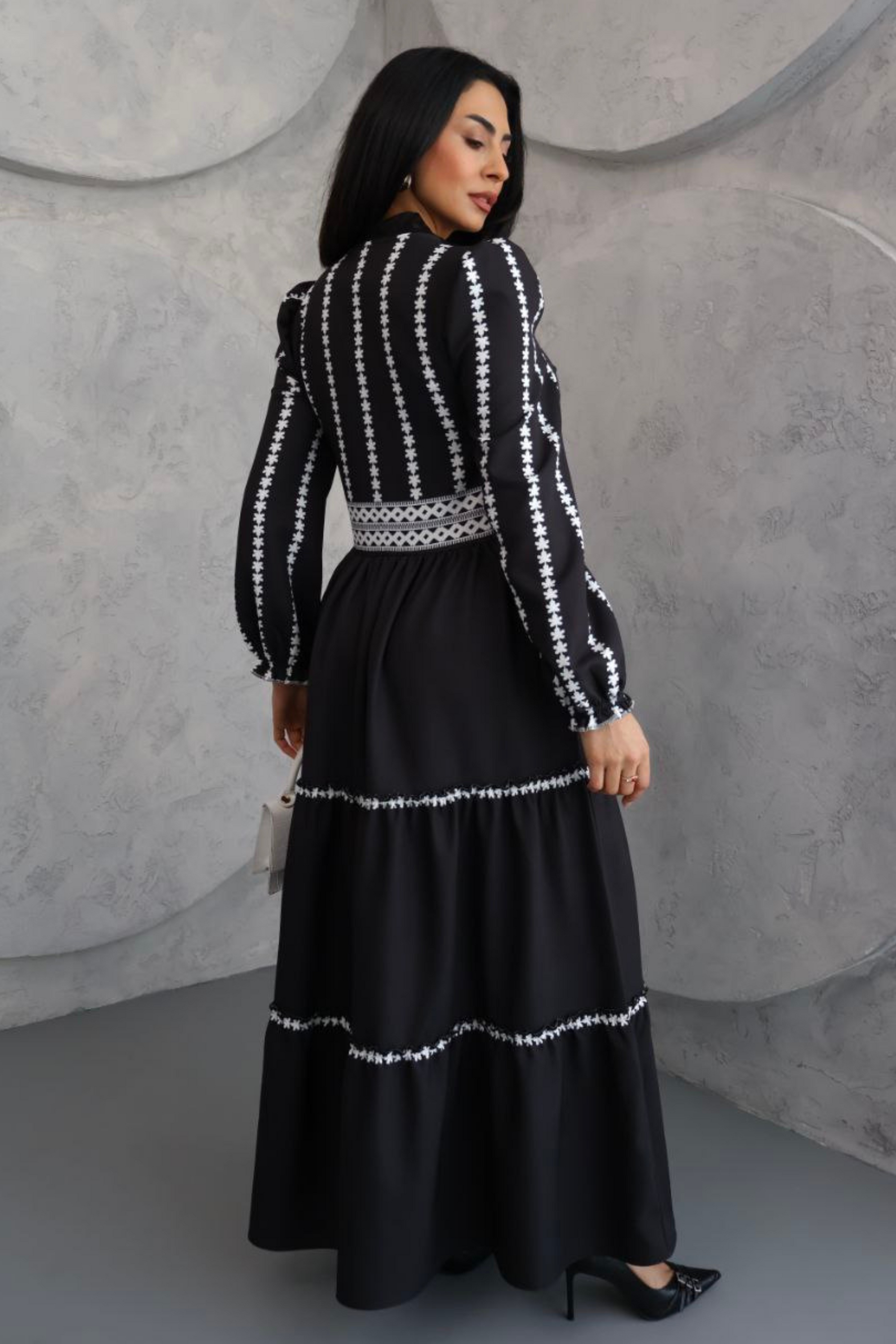 Tiered Embroidered Maxi Dress with Belt - A Perfect Blend of Style and Elegance - By Baano
