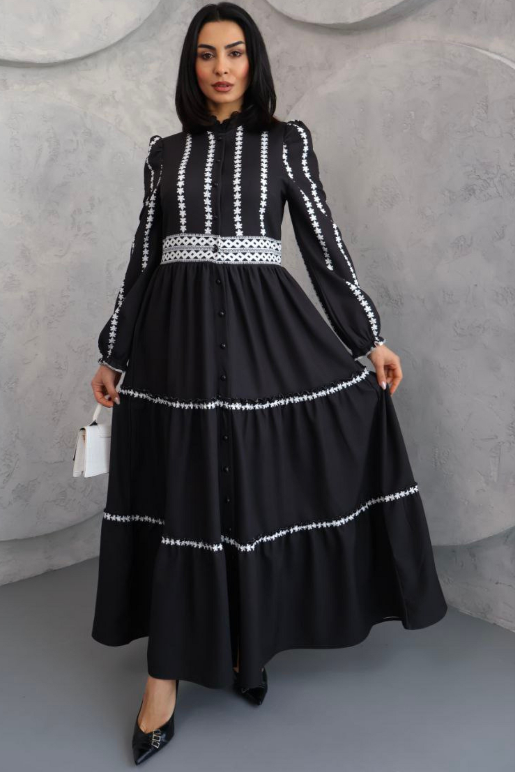 Tiered Embroidered Maxi Dress with Belt - A Perfect Blend of Style and Elegance - By Baano