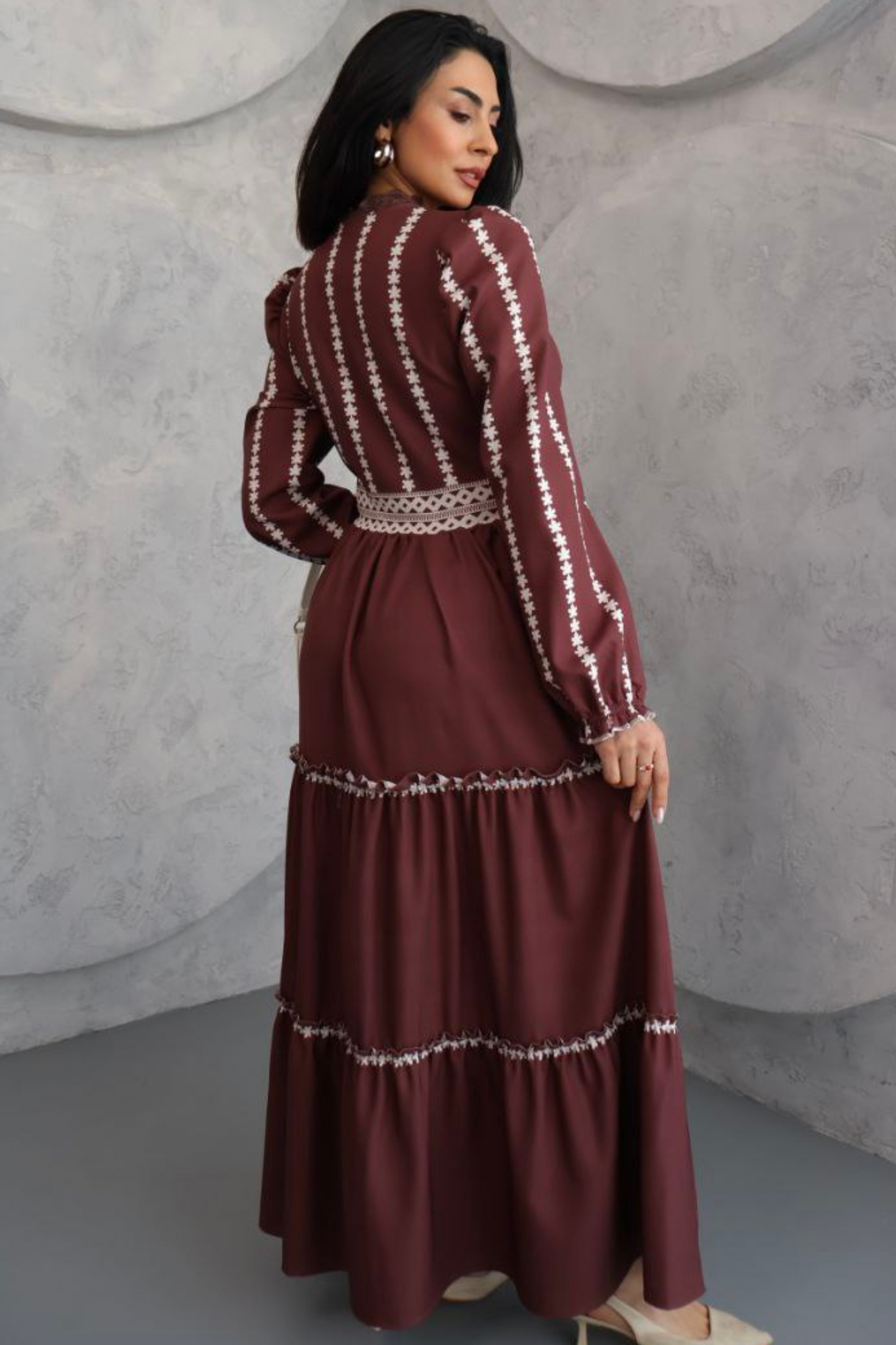 Tiered Embroidered Maxi Dress with Belt - A Perfect Blend of Style and Elegance - By Baano