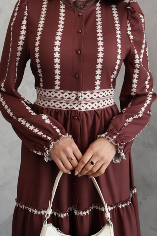 Tiered Embroidered Maxi Dress with Belt - A Perfect Blend of Style and Elegance - By Baano