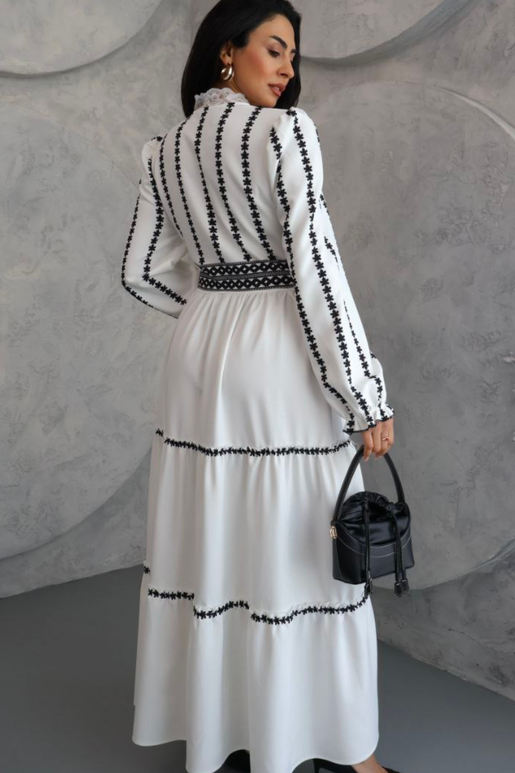 Tiered Embroidered Maxi Dress with Belt - A Perfect Blend of Style and Elegance - By Baano
