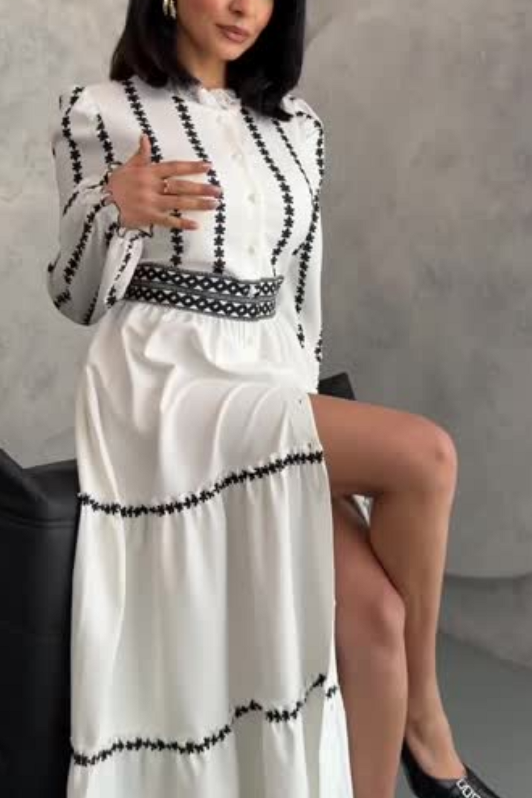Tiered Embroidered Maxi Dress with Belt - A Perfect Blend of Style and Elegance - By Baano