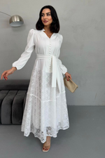 White Women Temple Dress - Long Maxi Dress - By Baano