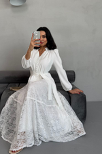 White Women Temple Dress - Long Maxi Dress - By Baano