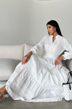 LDS Temple Dress - White Cotton Maxi - By Baano