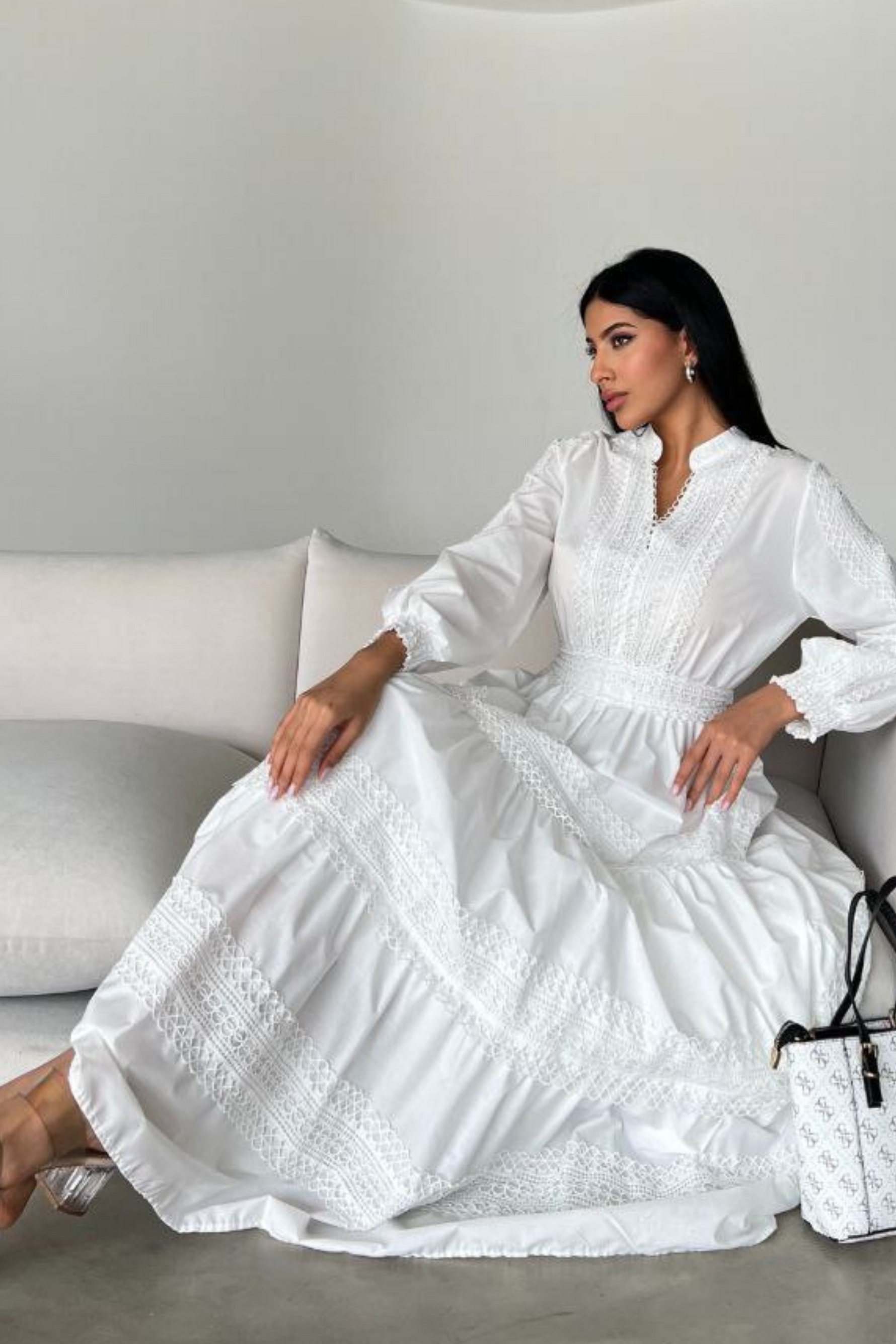 LDS Temple Dress - White Cotton Maxi - By Baano