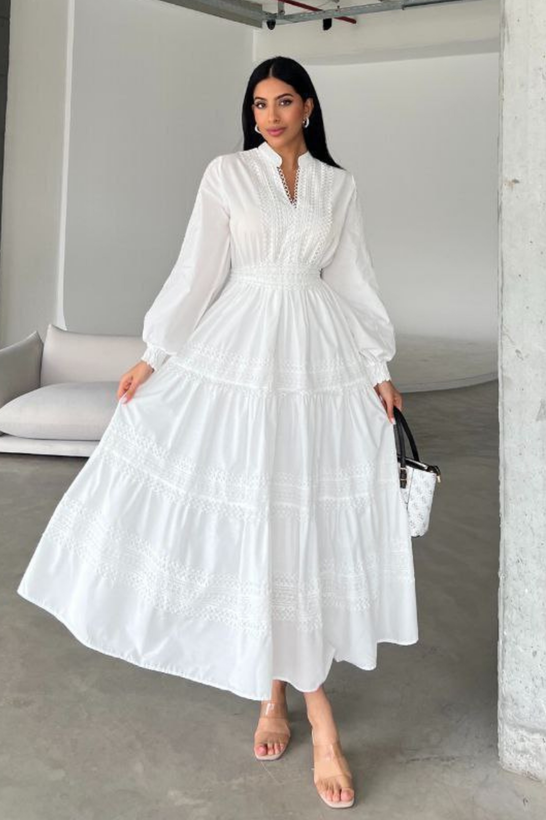 LDS Temple Dress - White Cotton Maxi - By Baano