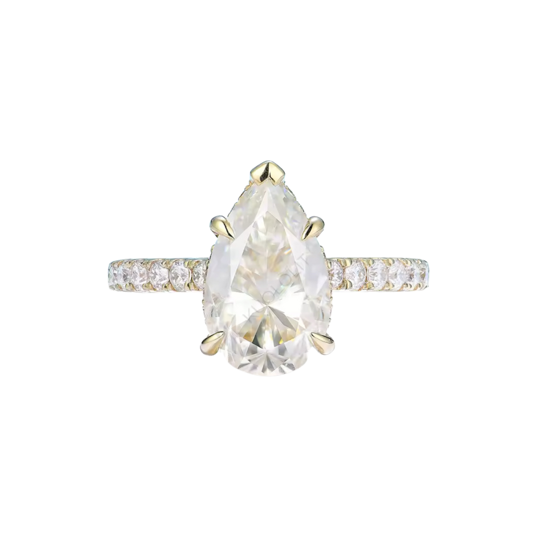 4.0ct Pear Cut Moissanite Hidden Halo Engagement Ring Ring Deluxe Fine Jewelry