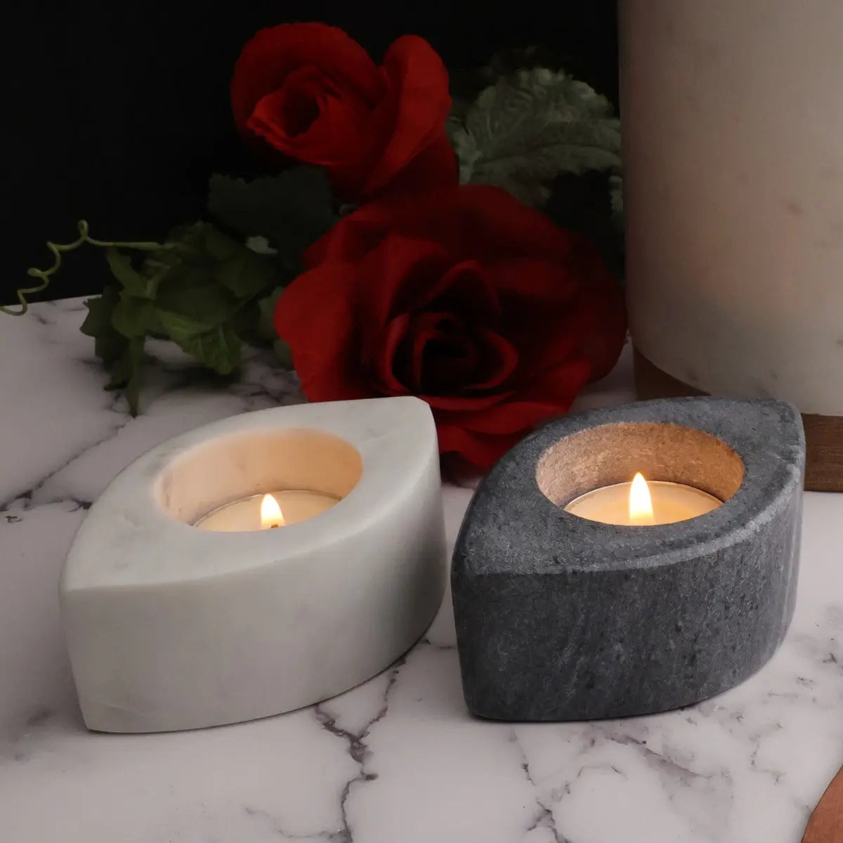 2-Piece Blossom Marble Tea Light Holders - By Baano