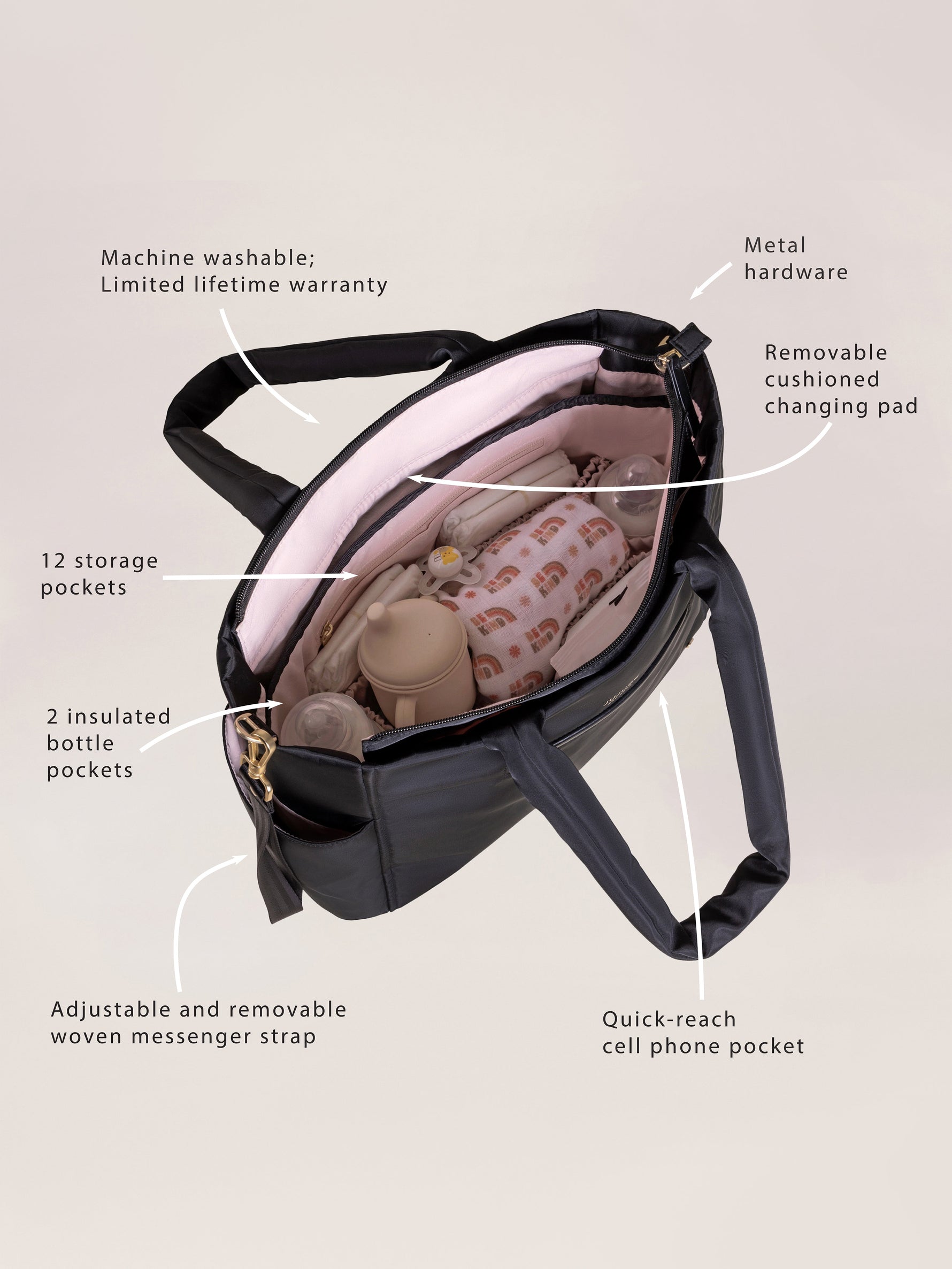 Utility-Strap Tote Diaper Bag - Black - By Baano