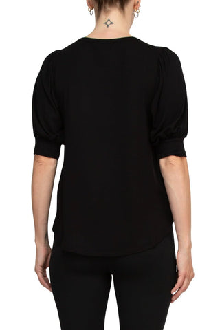 Joan Vass NY Scoop Neck Short Shirred Sleeve Solid Shirttail Hem - Glamourous Grace