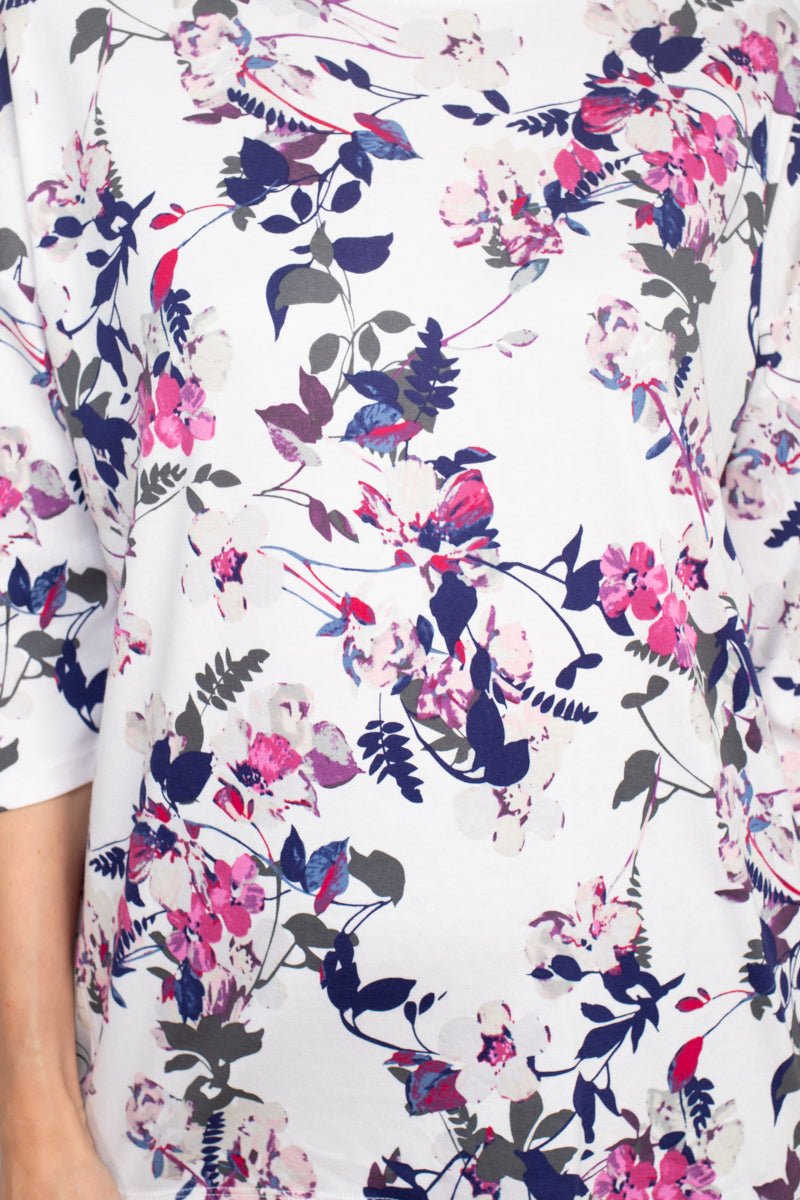 Joan Vass NY Boat Neck 3/4 Sleeve Printed Jersey Top with Back Seam Detail - Glamourous Grace