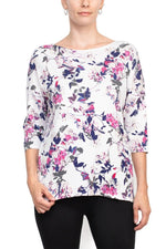 Joan Vass NY Boat Neck 3/4 Sleeve Printed Jersey Top with Back Seam Detail - Glamourous Grace