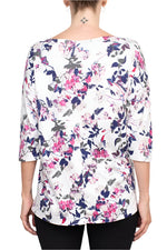 Joan Vass NY Boat Neck 3/4 Sleeve Printed Jersey Top with Back Seam Detail - Glamourous Grace