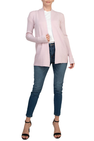 Joan Vass NY Open Front long Sleeve SharkBite Rib Detail Cardigan - By Baano