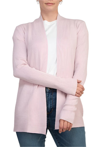 Joan Vass NY Open Front long Sleeve SharkBite Rib Detail Cardigan - By Baano