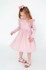 Vintage Pink L/S Ruffle Twirl Dress