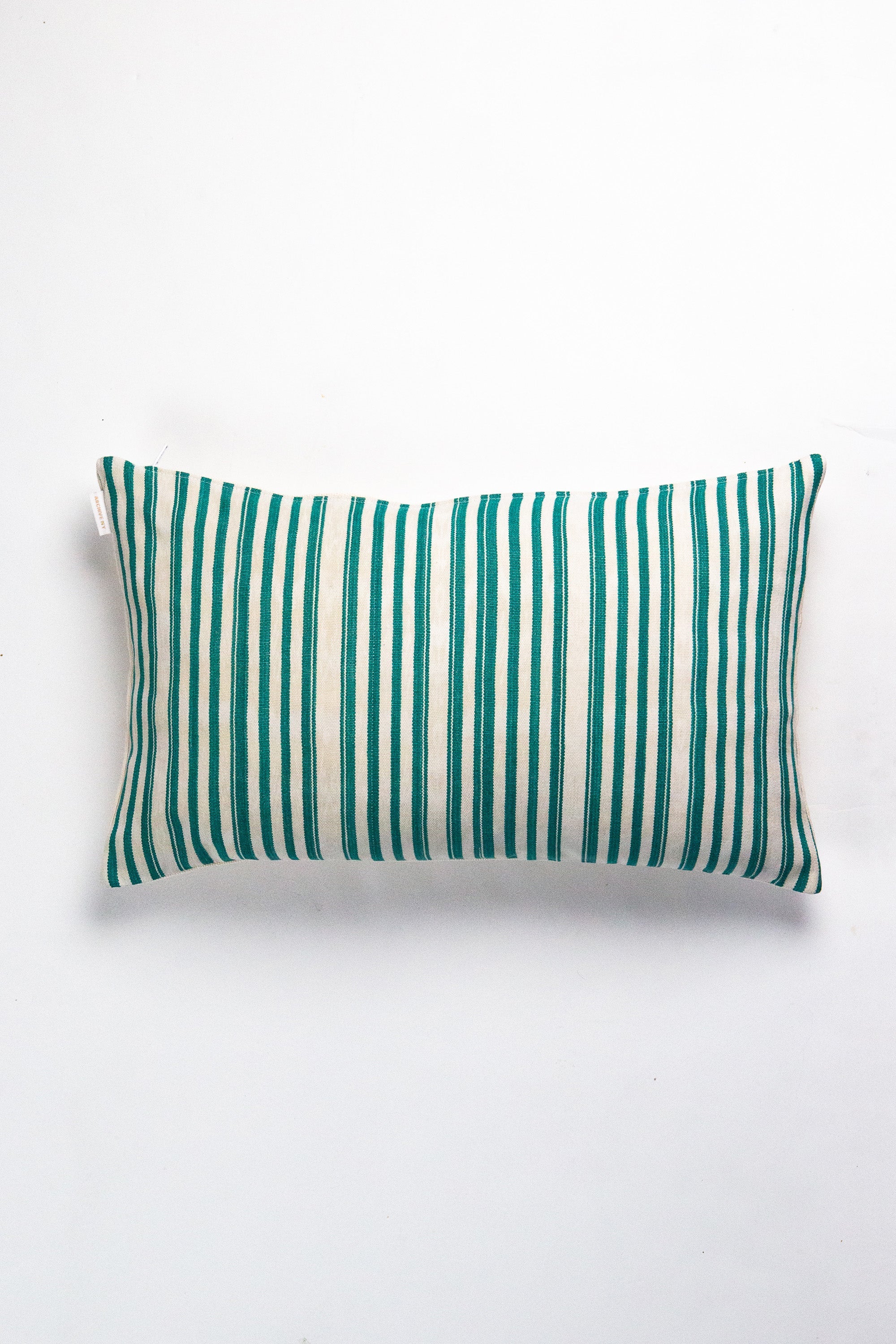 Vintage Jade Green and Natural Ivory Striped Pillow