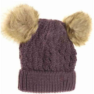 KIDS Cable Knit Double Matching Pom C.C Beanie