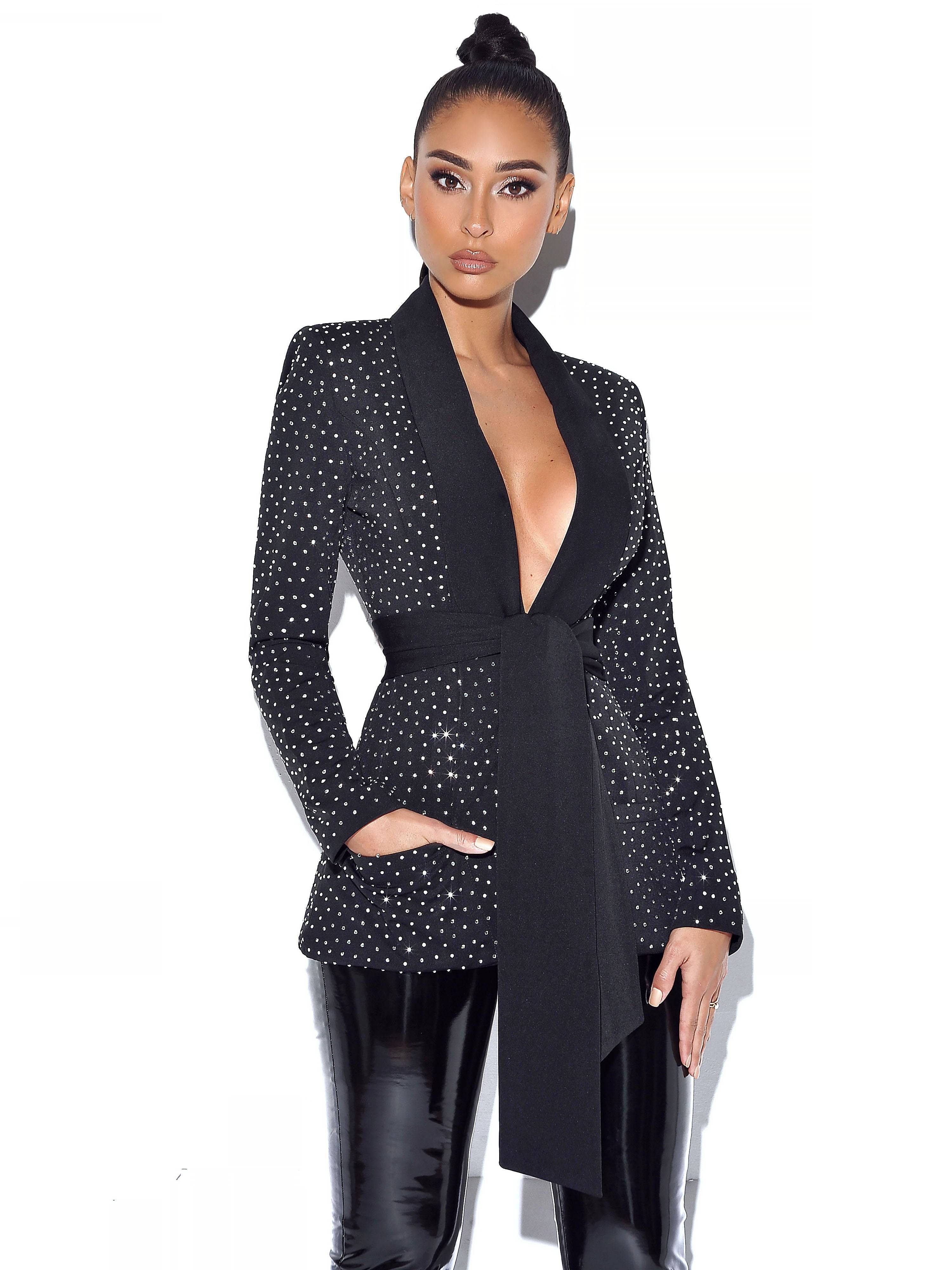 Visionary Crystal Embellished Black Blazer Jacket