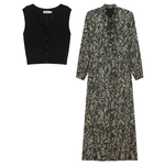 Printed Chiffon Tiered Dress With Crochet Knit Vest