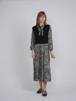 Printed Chiffon Tiered Dress With Crochet Knit Vest