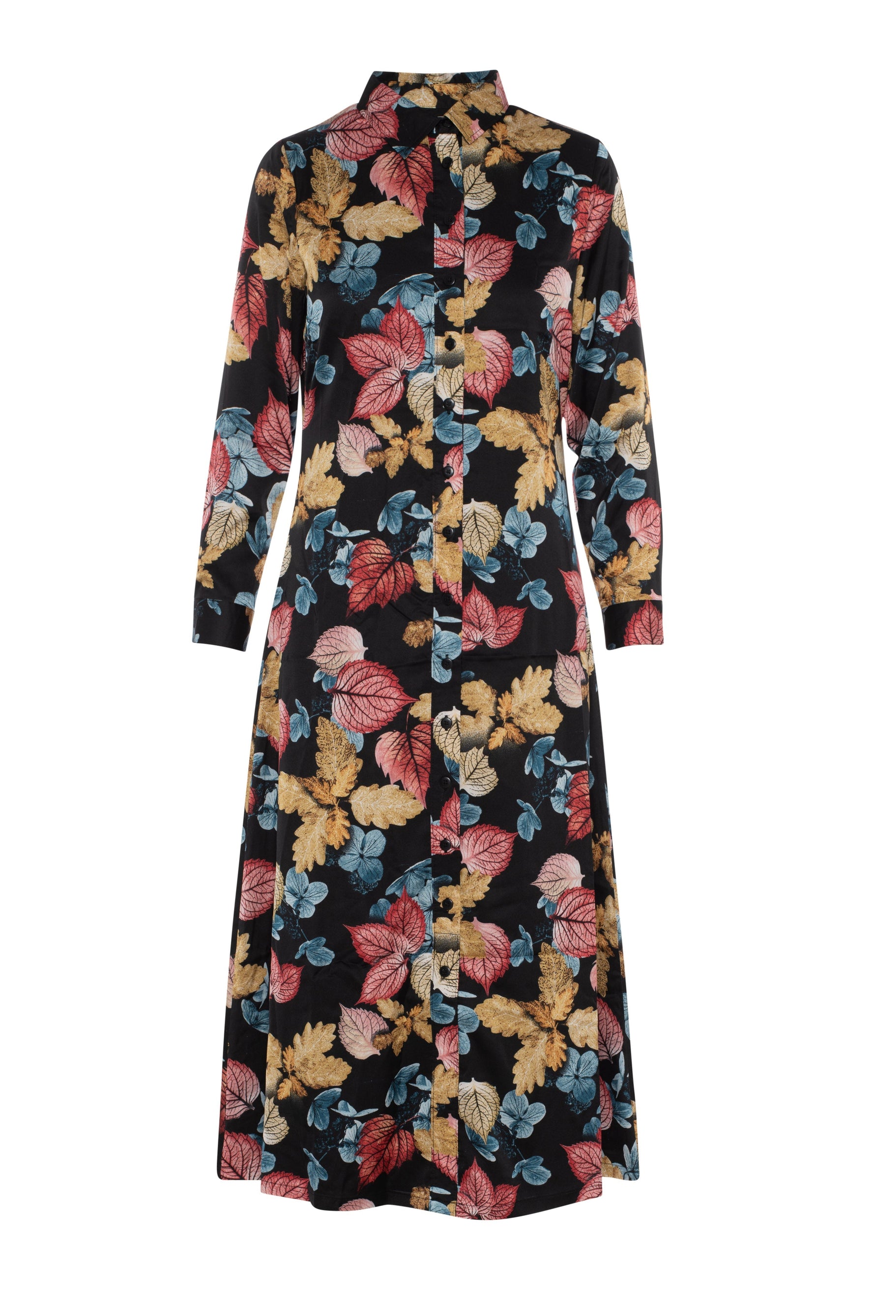 Printed Satin Midi Shirt Dress