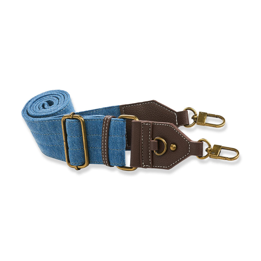 Denim HydroBag® with Antique Brass and Denim overlaid Vegan Leather Strap